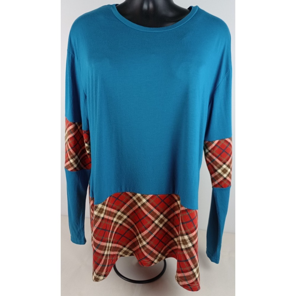 Grace and Emma Womens 2XL Green Blue Red Plaid Long Sleeve Shirt